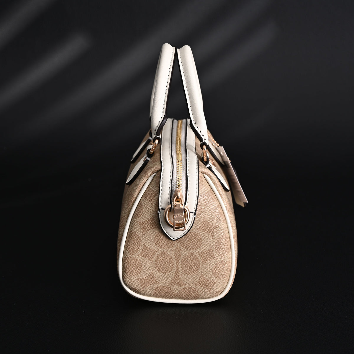 Coach Rowan Satchel – Signature Canvas Top Handle Bag with Crossbody Strap (Khaki/Chalk)