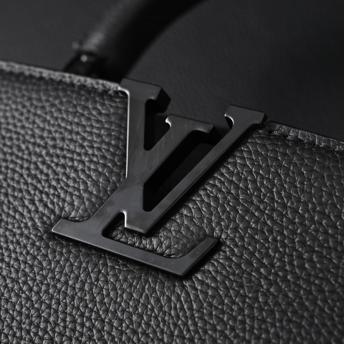 Louis Vuitton Black Grain Leather Mini Top Handle Bag With Chain Strap