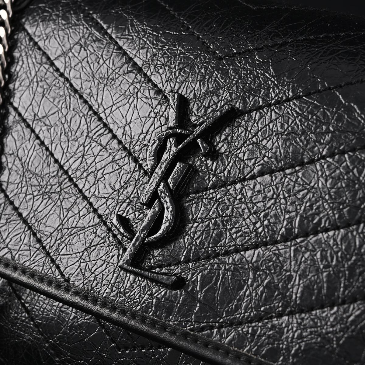 Saint Laurent Niki Medium Black Crinkled Leather Shoulder Bag