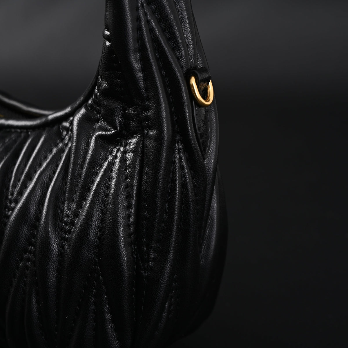 Miu Miu Matelassé Leather Hobo Bag – Black with Gold Hardware